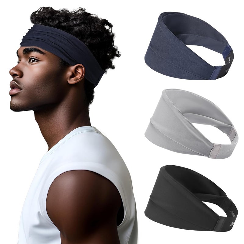 Viewind Sweat Absorb Headband for Men & Women, Athletic Headband for Running Yoga Workout, Wide Fashion Headband for Daily, 4" Width, Soft & Strechy, Non Slip Silione, 3 Colors in Pack - Image 1